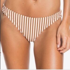 Roxy PT Beach Classics Full Bikini Bottom Size M Golden Ocher Stripe